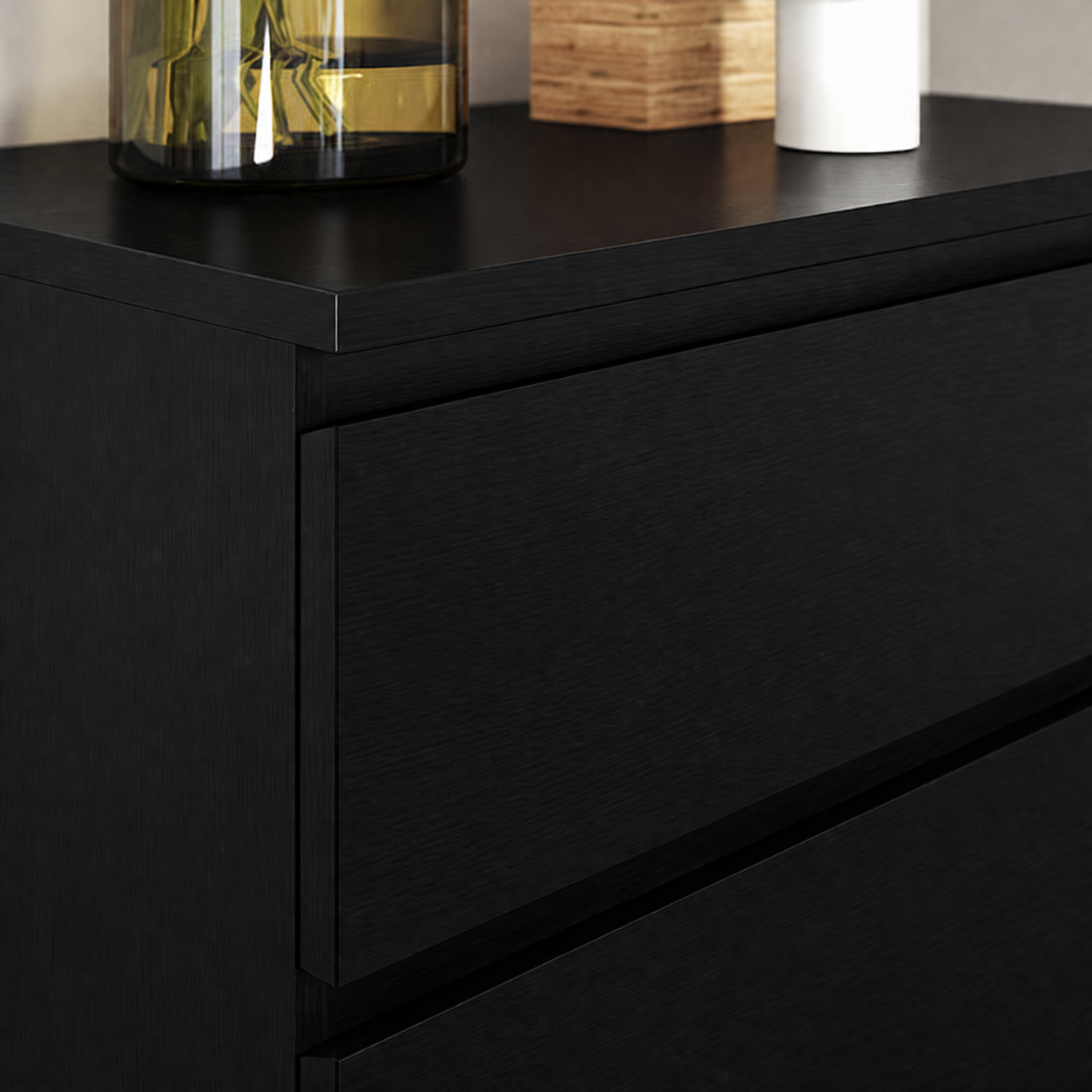 MDF Black 6 Drawer Unit - 160×45×78cm.