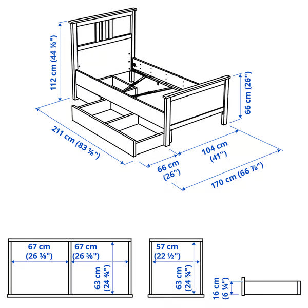 Hymnes Mini-Bed frame with 2 storage boxes, 90x200cm