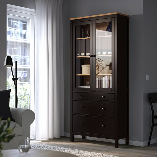 Hymnes Glass-door cabinet with 3 drawers, 90x37x197cm