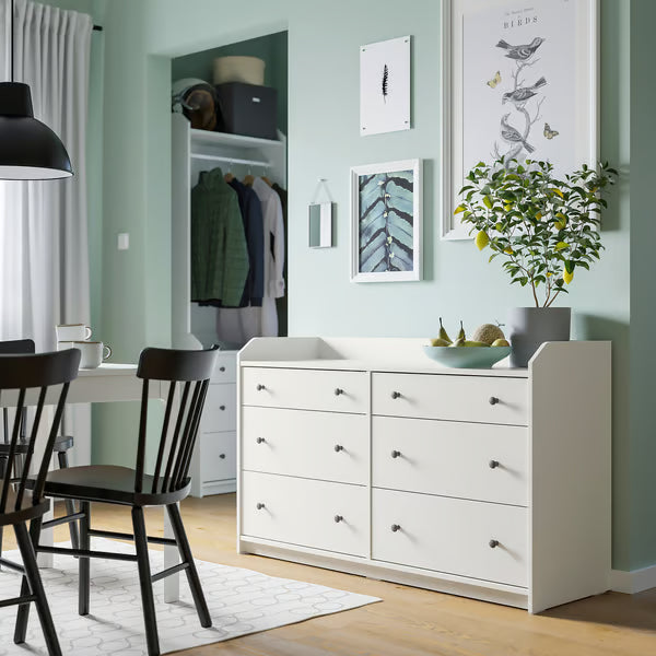 Organix White 6 Drawer Unit - 138×46×84cm