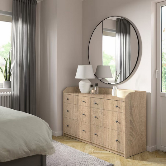 Organix Oak 6 Drawer Unit - 138cm × 46cm × 84cm.