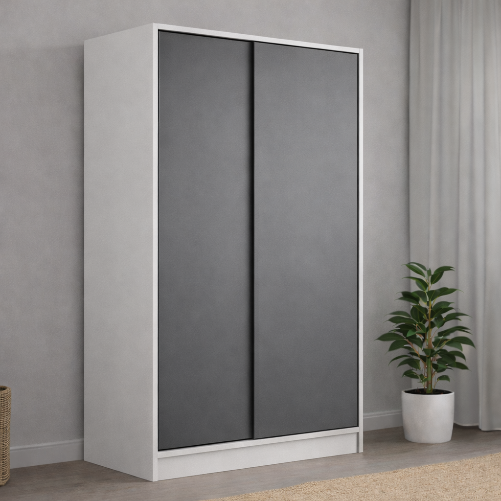 MDF White and Grey Wardrobe 2 Doors - 120x40x200cm.