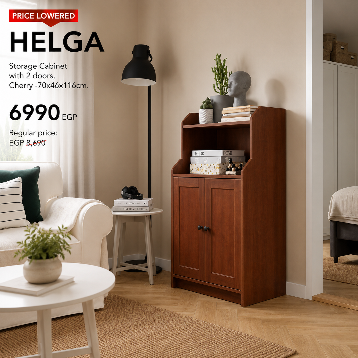 HELGA Storage Cabinet with 2 doors -70x46x116cm.