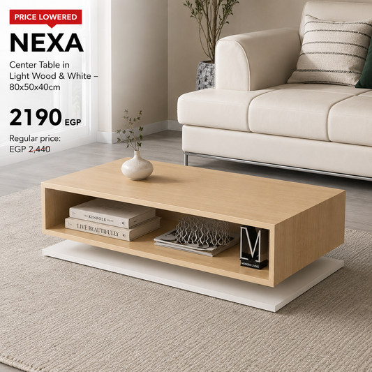 Nexa Center Table in Light Wood & White – 80x50x40cm