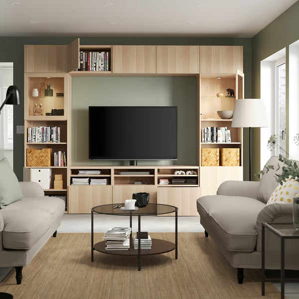 Delta TV storage combination with glass doors, 300x42x231 cm