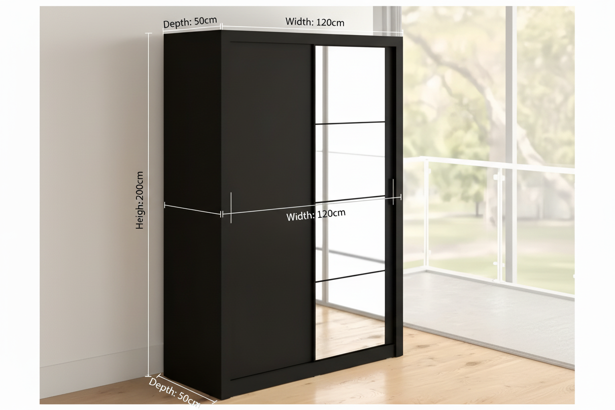 MDF Black Wardrobe 2 Doors  - 120x50x200cm.