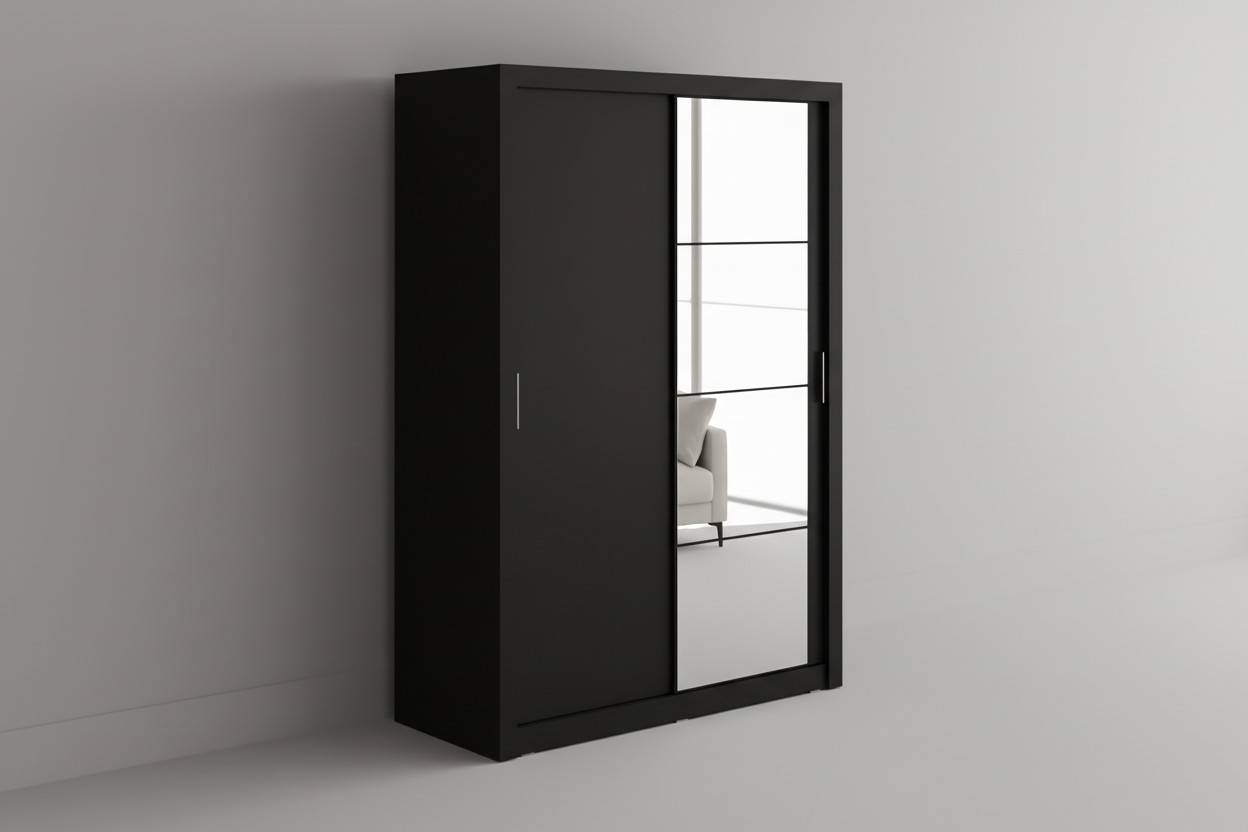 MDF Black Wardrobe 2 Doors  - 120x50x200cm.