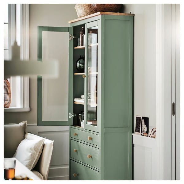 Hymnes Glass-door cabinet with 3 drawers, 90x37x197cm