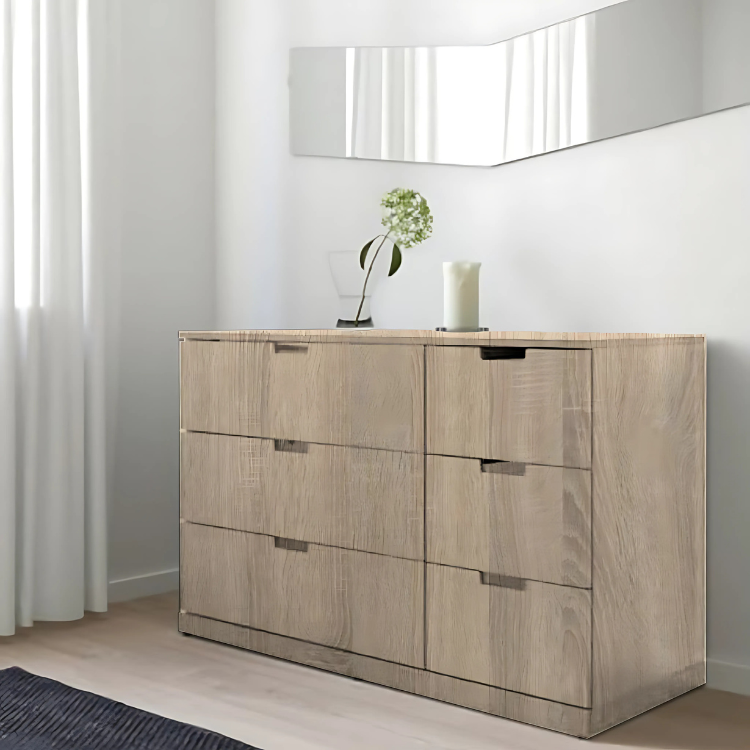 Oak Chest of 6 Drawer - 75cm × 42cm × 120cm.