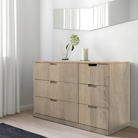 Oak Chest of 6 Drawer - 75cm × 42cm × 120cm.