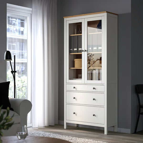 Hymnes Glass-door cabinet with 3 drawers, 90x37x197cm
