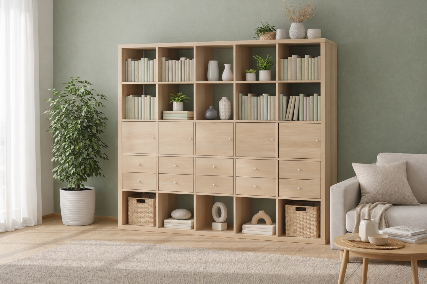Kseries Shelving unit with 4 Cabinet & 8 drawers, 182x39x182cm