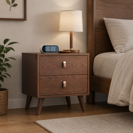 Aster Nightstand in Dark Wood & in Beige – 45x40x50cm