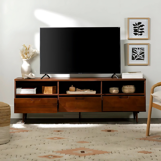 Walnut Sadie MDF 3-Drawer TV Stand - 160 cm x 40 cm x 60 cm.