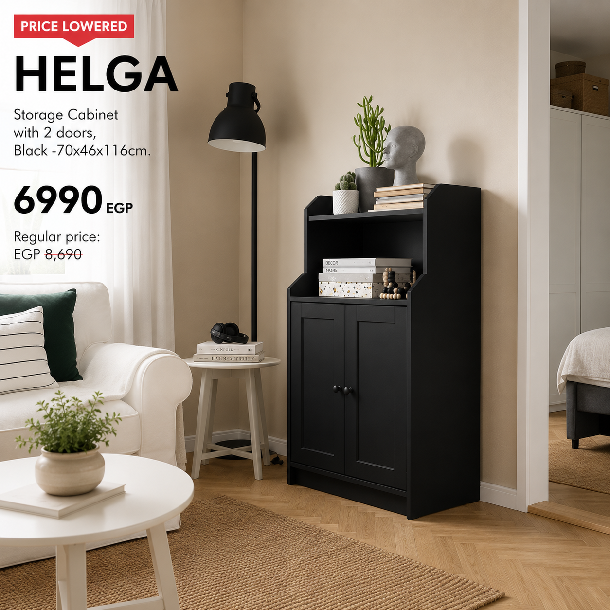 HELGA Storage Cabinet with 2 doors -70x46x116cm.