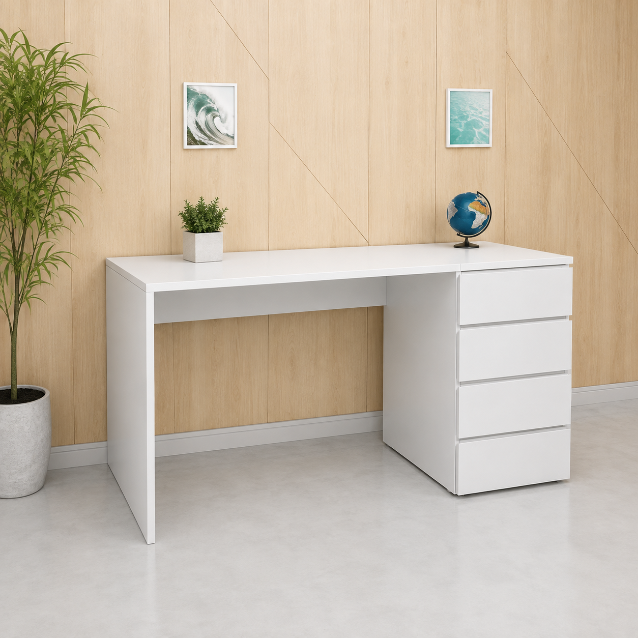 Quadra 4-Drawer Minimalist Desk, 150x50x75 cm.
