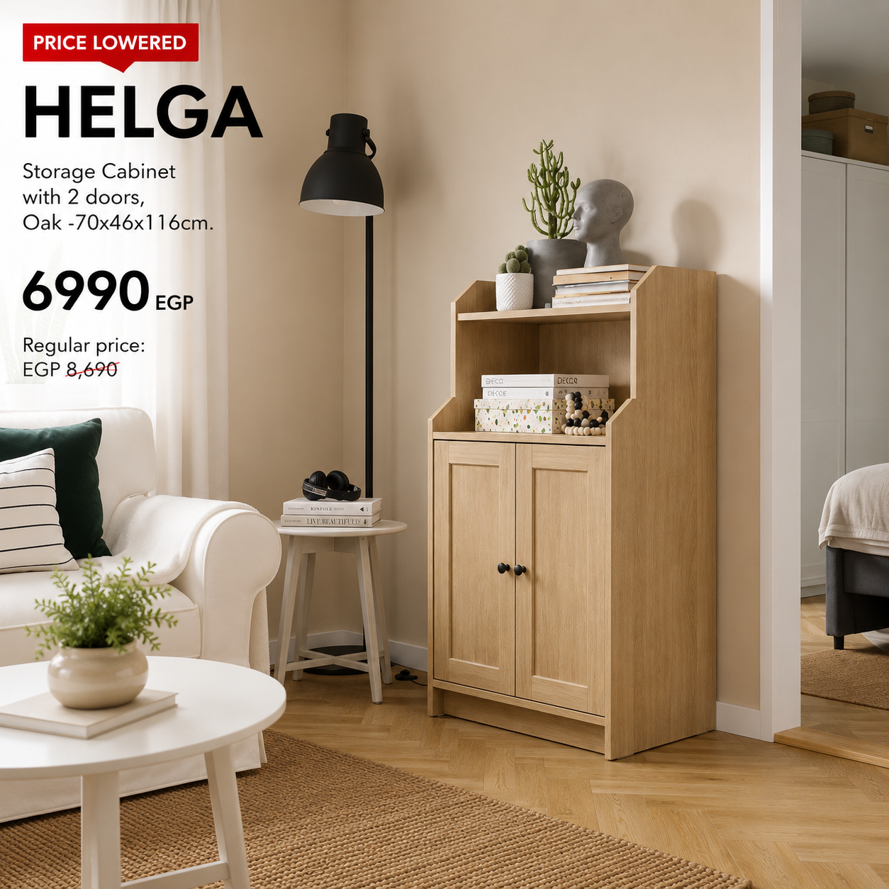 HELGA Storage Cabinet with 2 doors -70x46x116cm.