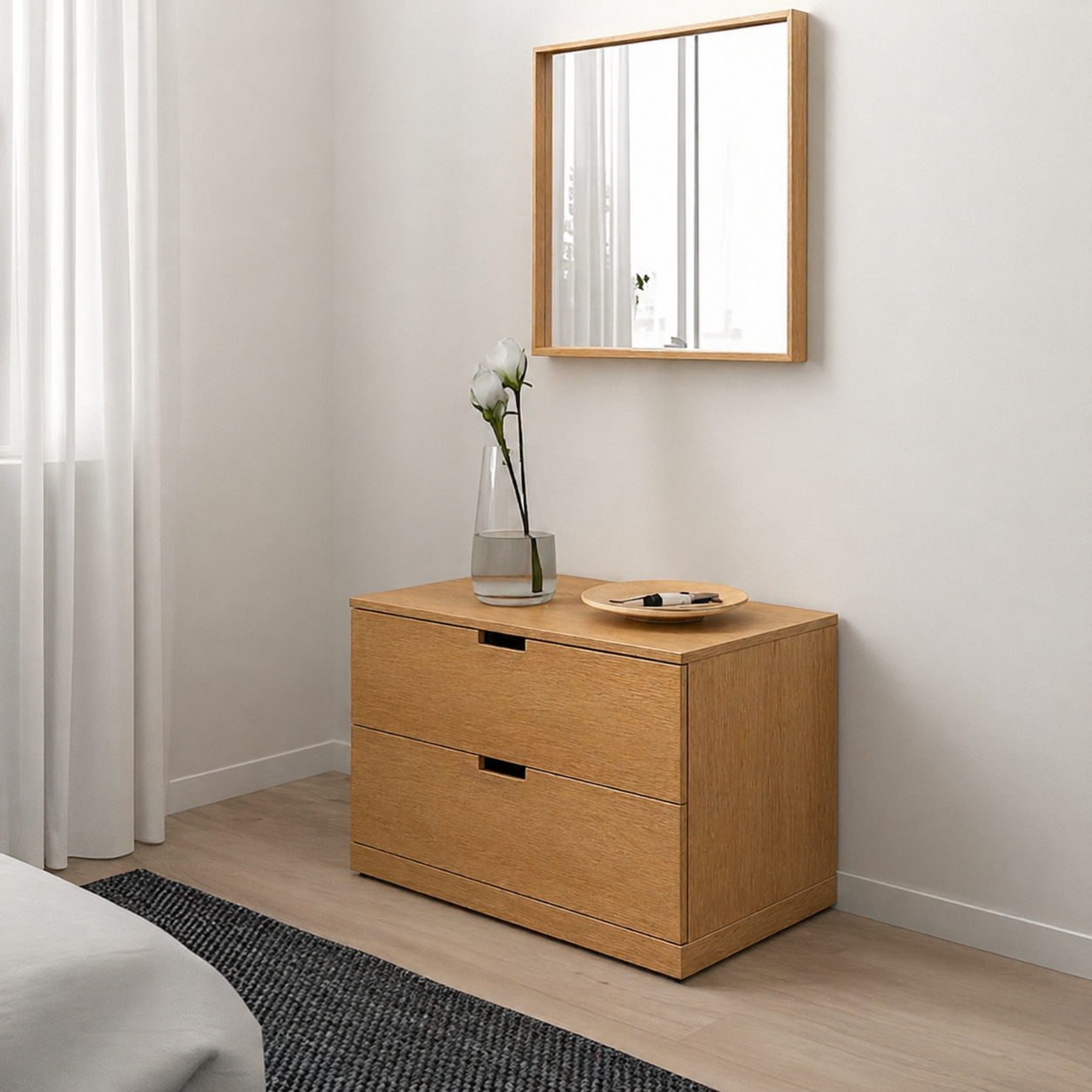 MDF Oak Chest of 2 Drawer White- 80×42×52cm.