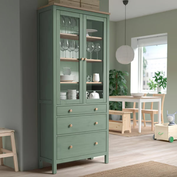 Hymnes Glass-door cabinet with 3 drawers, 90x37x197cm