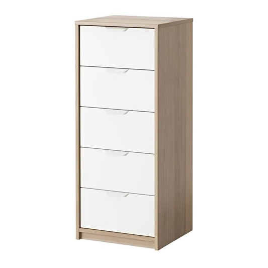 درج وحدة MDF بلوط وأبيض - 40 سم × 43 سم × 104 سم.