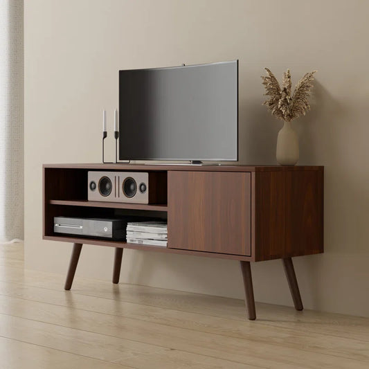 Bresno Dark Wood TV Unit with Shelves & 1 Door – 120x40x40cm