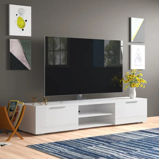 Valerio White TV Stand with 2 Doors & Open Shelf – 160x40x40cm