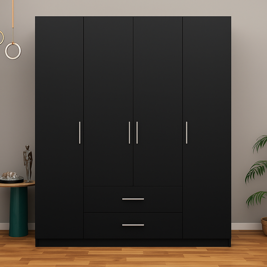 Uno Black Wardrobe - 180cm x 52cm x 200cm .