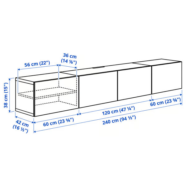 Delta Hanged TV cabinet With 4 Doors, 240x42x38cm