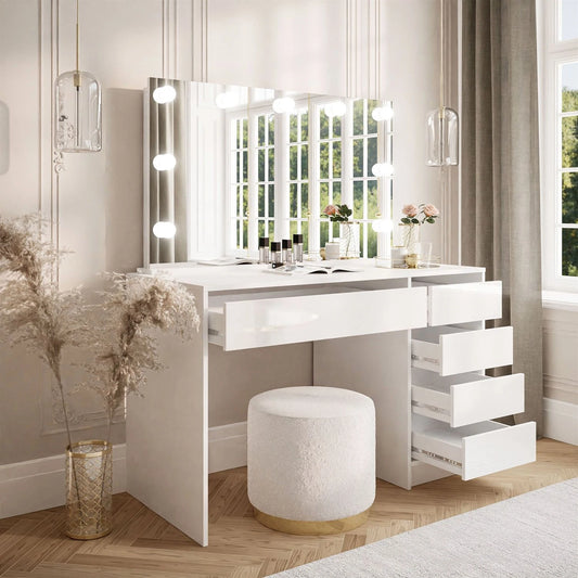 Serena Vanity Table with Mirror & 5 Drawers – 120x55x142cm