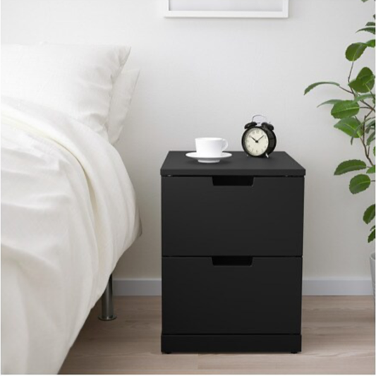 MDF Black Chest of 2 Drawer- 40cm × 52cm × 42cm.
