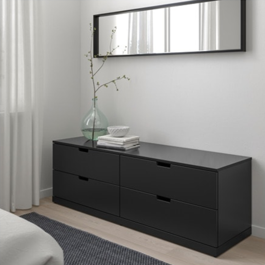 MDF Black Chest of 4 Drawer - 160cm × 42cm × 52cm.
