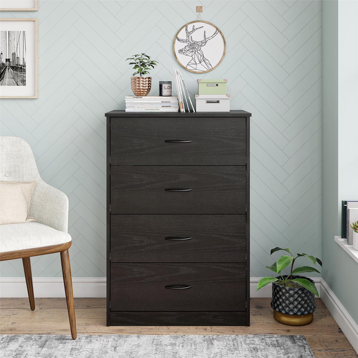 MDF Brown 4 Drawers Unit - 60×40×100cm.