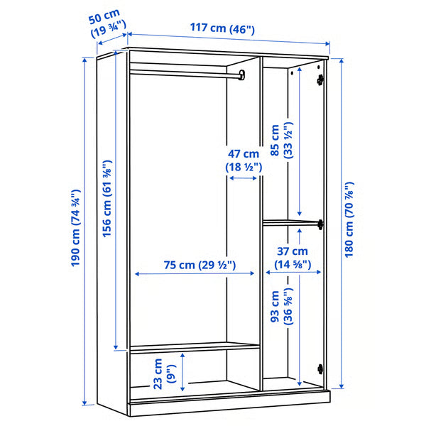Brimlok Wardrobe with 3 doors - 117x50x190cm.
