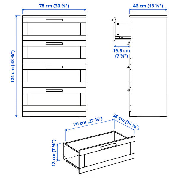 Brimlok 4-drawer chest 78x46x124cm.