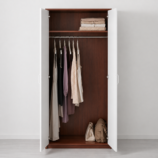 MDF White & Brown-Cherry Wardrobe -80x50x196cm.