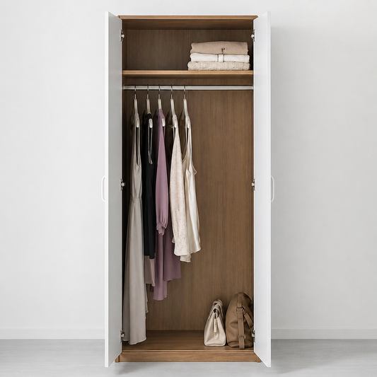 MDF White & Oak Wardrobe -80x50x196cm.
