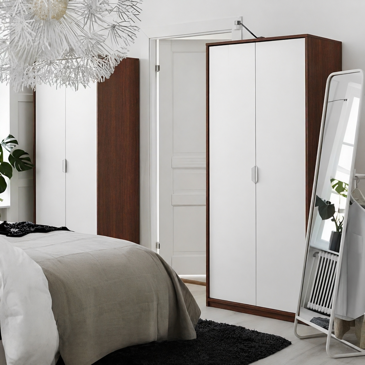 MDF White & Brown-Cherry Wardrobe -80x50x196cm.