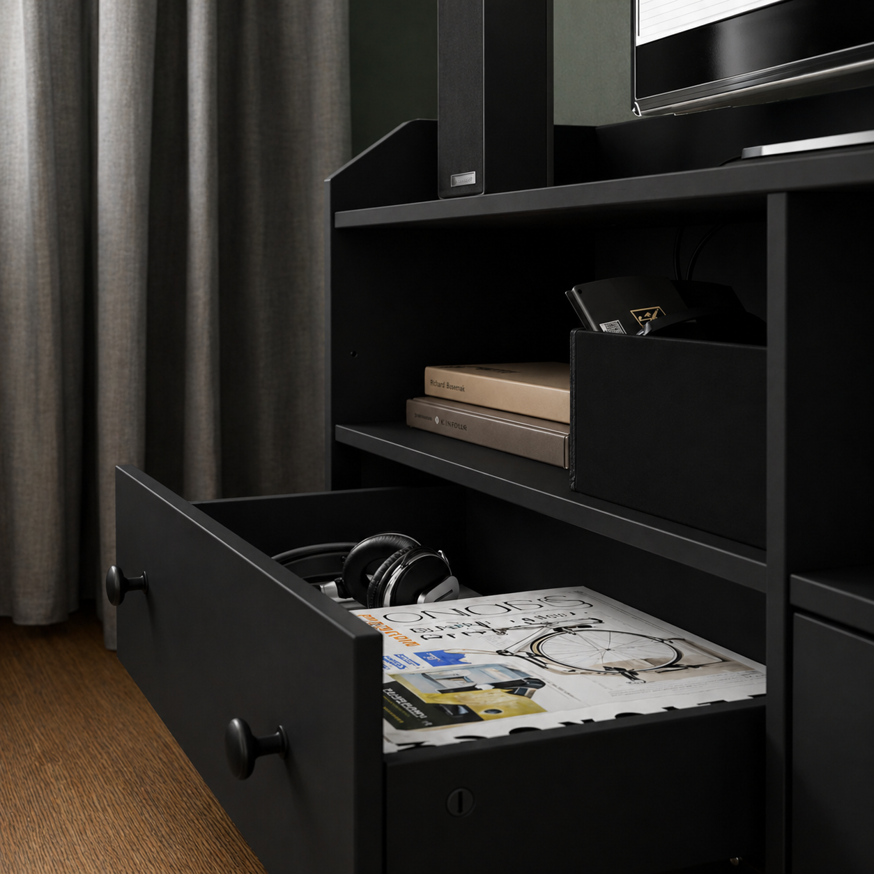 HAUGA  Black TV set   - 277x46x116cm.
