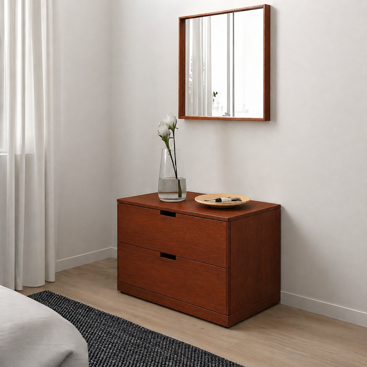 MDF Brown-Cherry Chest of 2 Drawer White- 80×42×52cm.