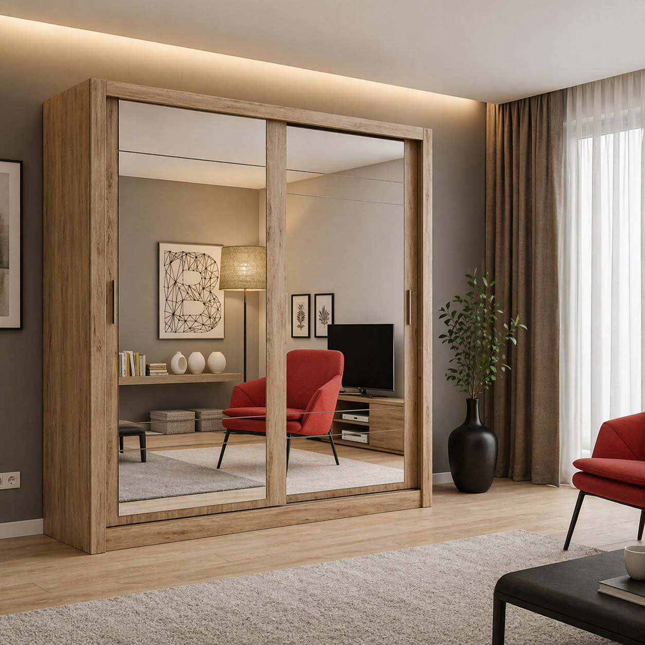 The Elara Mirror Wardrobe, 160x50x200cm