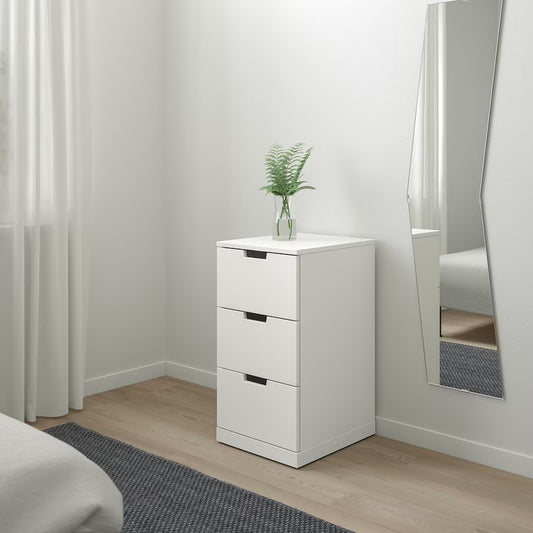 MDF White Chest of 3 Drawer - 75cm × 42cm × 40cm.