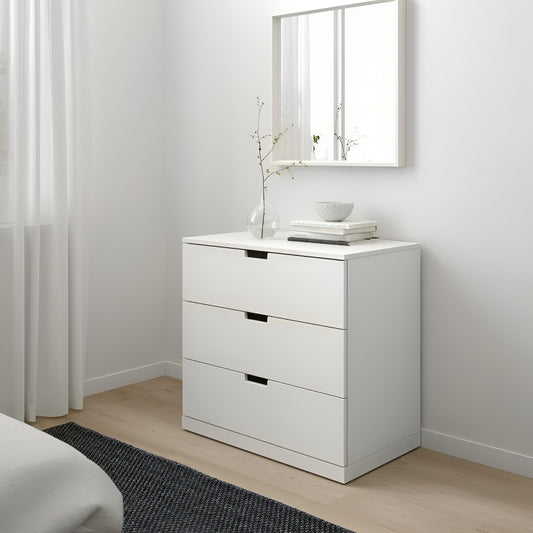 MDF White Chest of 3 Drawer - 75cm × 42cm × 80cm.