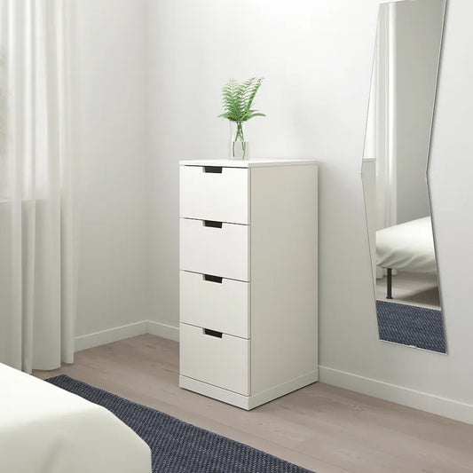 MDF White Chest of 4 Drawer - 97cm × 42cm × 40cm.