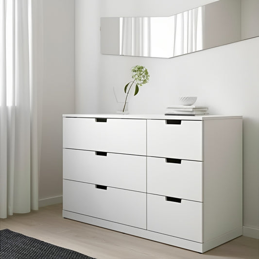 صندوق أبيض مكون من 6 أدراج - 75 سم × 42 سم × 120 سم.