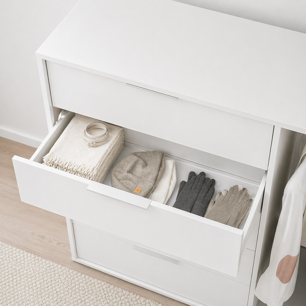 Normela Hybrid Storage Station | 5-Drawer Chest & Integrated Hanging Rail, 120x50x120cm