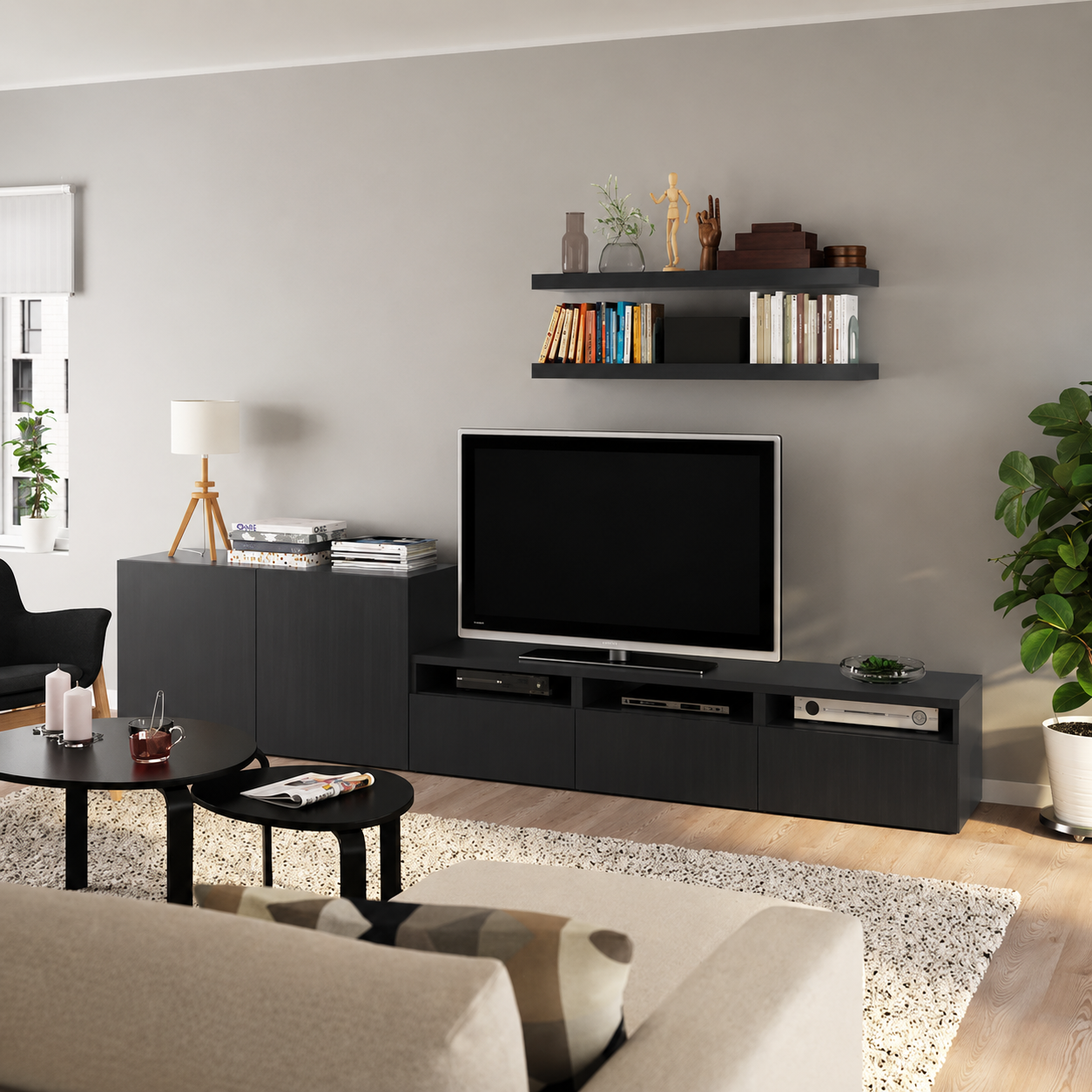 Delta TV + Luck shelves combination, 300x42x195 cm