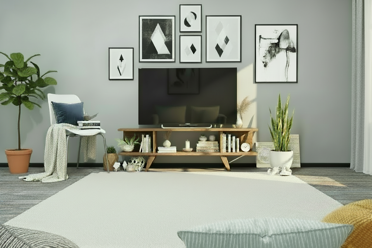 Walnut TV Stand with Shelf & 3 Storage Units,120x30x40cm