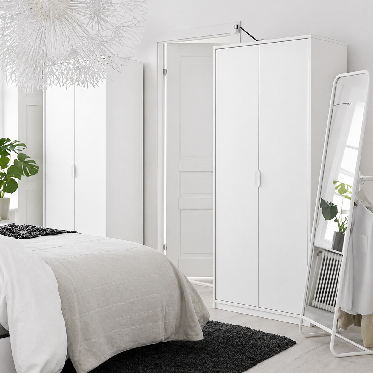 دولاب ملابس MDF أبيض بالكامل - 80 × 50 × 196 سم.