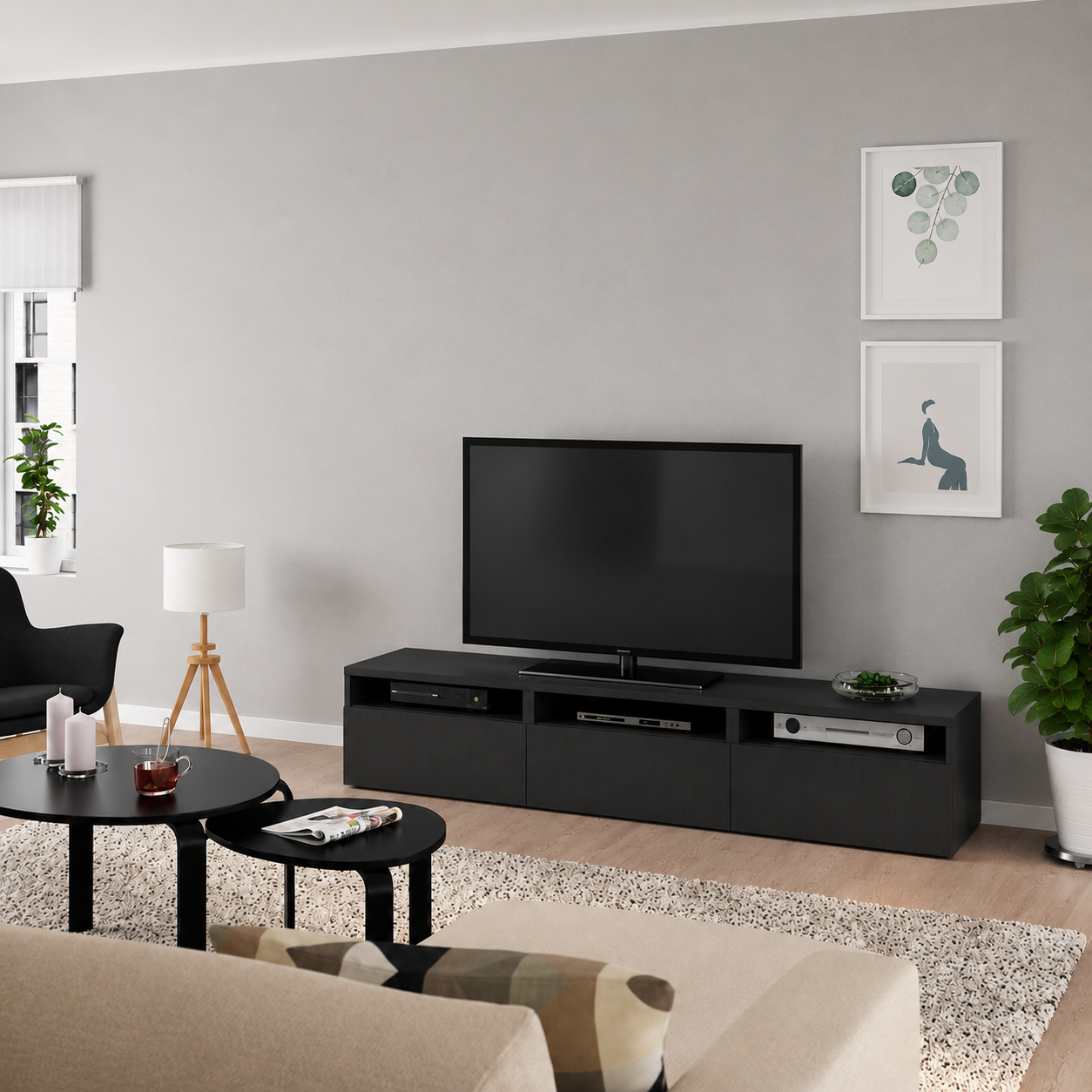 Delta TV + Luck shelves combination, 300x42x195 cm