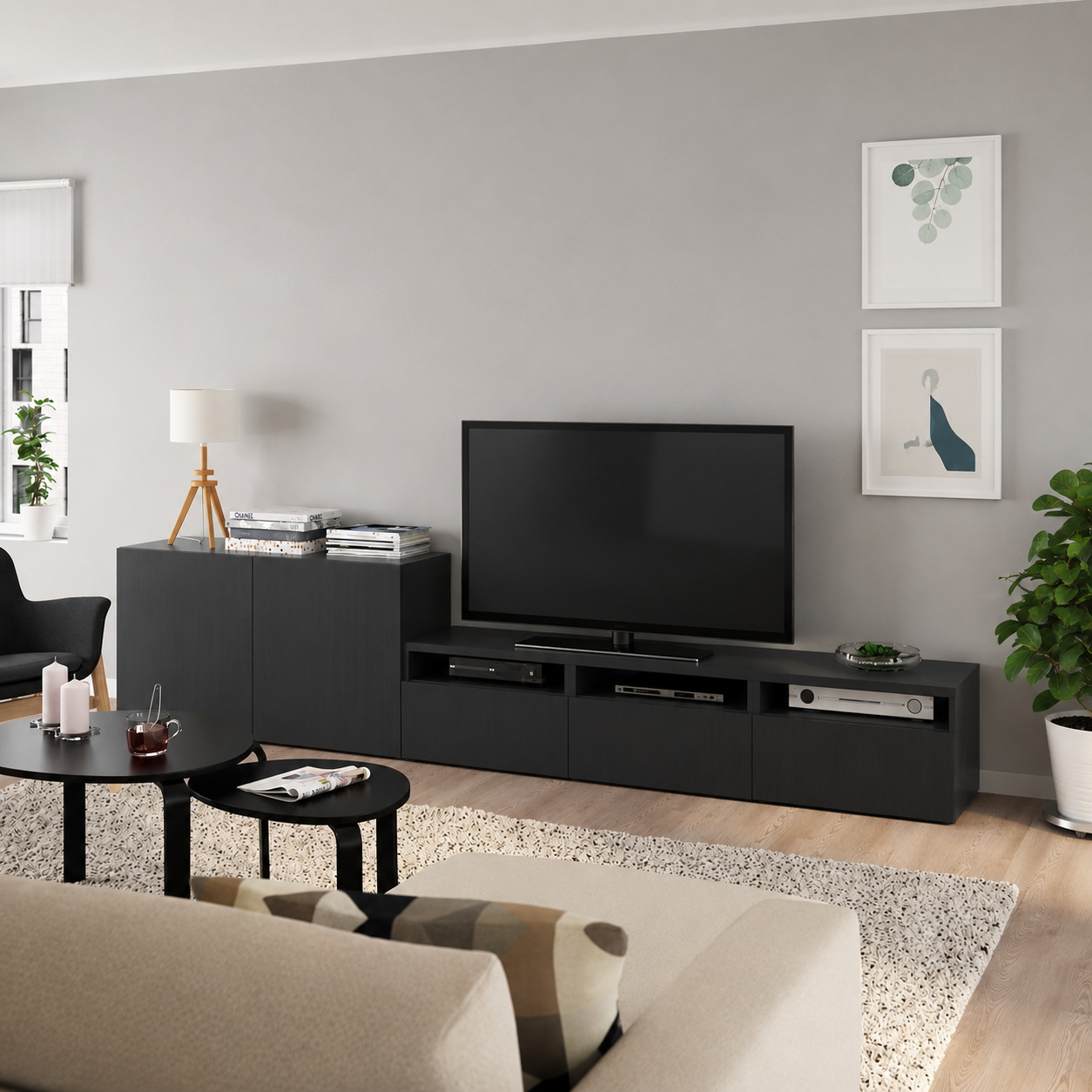 Delta TV + Luck shelves combination, 300x42x195 cm